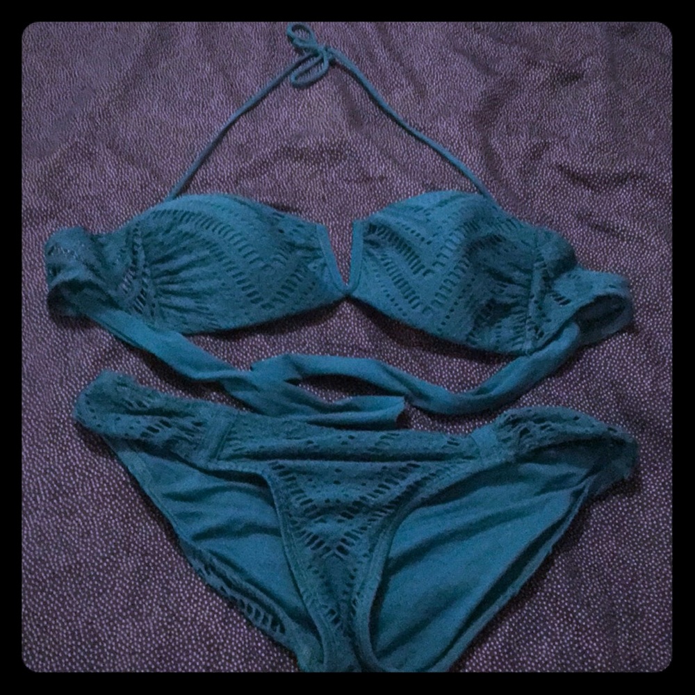 Robin Piccone teal crochet bikini